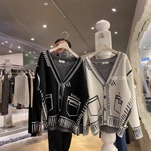 2020新款韓國東大門代購秋季女裝毛衣字母塗鴉寬松針織開衫外套女