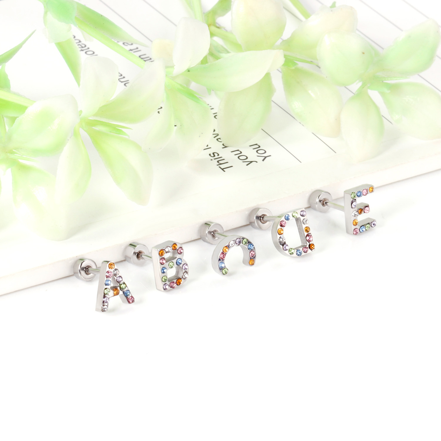 Fashion Letter Stainless Steel Inlay Zircon Ear Studs 1 Pair display picture 67