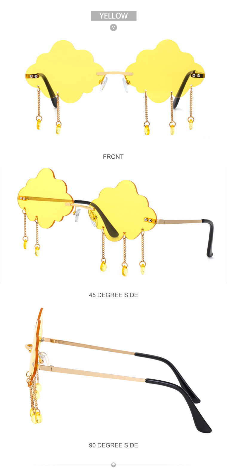 54g Weight Frameless Glasses Structure Glasses Classification UV400 Lens Material Polygon Glasses Style Party Occasion Clouds Pattern All Seasons Season Kid'S, Women'S Gender Fashion Style Dark Blue, Grey, Pink, Purple, Red, Blue, Yellow Color New Fashion Simple Style Pendant Cloud Sunglasses 17