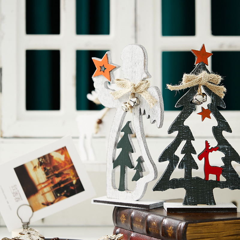 Árbol de Navidad de colores ángel decoración de madera escritorio pequeño árbol de Navidad hotel ventanas de recepción decoración atmósfera café