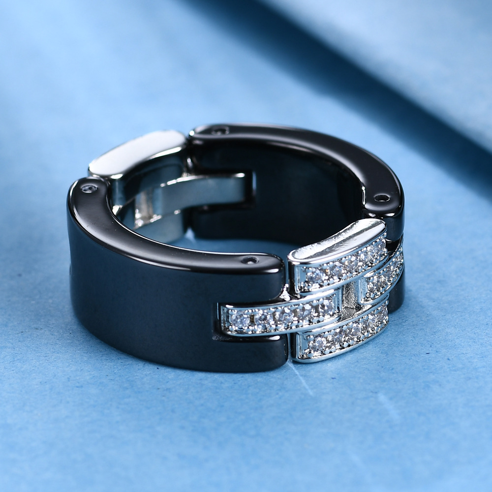 Simple Ceramic Chain Stitching inlaid Rhinestone Men Ring