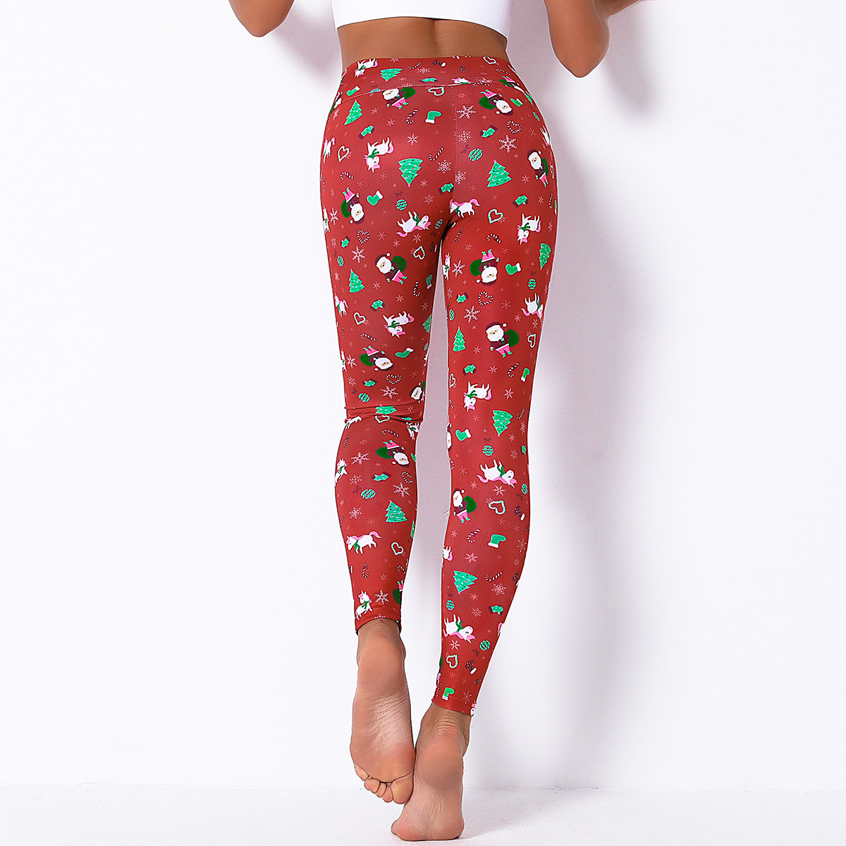 pantalones de impresión digital de Navidad cosidos para mujer NSLX12853