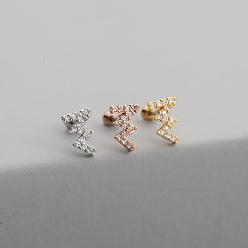 Fashion Solid Color Copper Ear Studs Inlay Zircon Copper Earrings 1 Piece