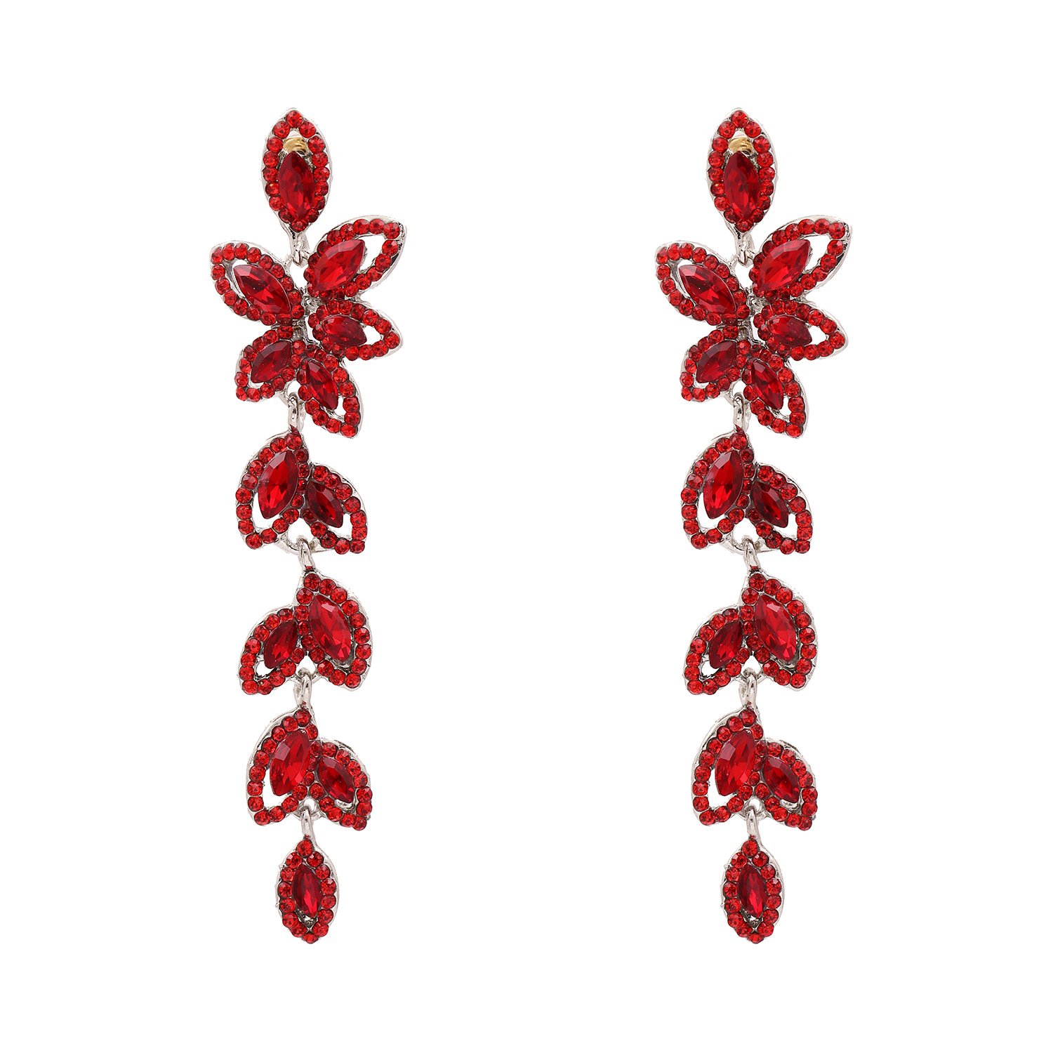 Earrings Fashion Creative Models Alloy Diamond Leaf Earrings Wholesale Nihaojewelry display picture 3
