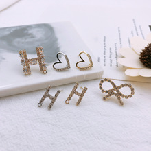 新款水晶鋯石耳針 桃心領結字母H幾何鑲水鑽 DIY手工耳飾耳環配件