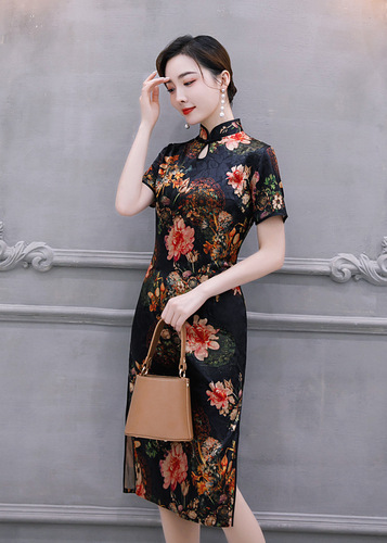 Chinese Dresses Qipao for women robe chinoise cheongsam Cheongsam women&apos;s country retro large dress length