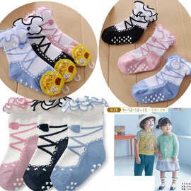 3双组女童宽口袜 公主花边袜 木耳边松口袜 3双组假鞋袜