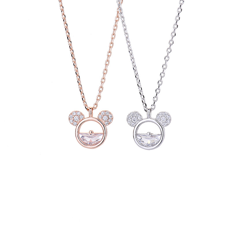 Korean Version Of Cute Mickey Mouse Necklace Female Personality Fashion Zircon Pendant Collarbone Chain Net Red Trend Small Fresh Jewelry