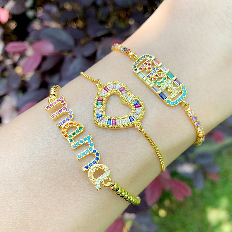 Bracelet Alphabet Maman Bracelet Vent Amour Coeur Bracelet En Cristal Gros Nihaojewelry display picture 2