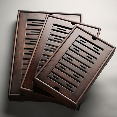 日式碳化简约功夫茶具竹制茶盘家用圆形茶托盘简约茶台储水式茶海|ms