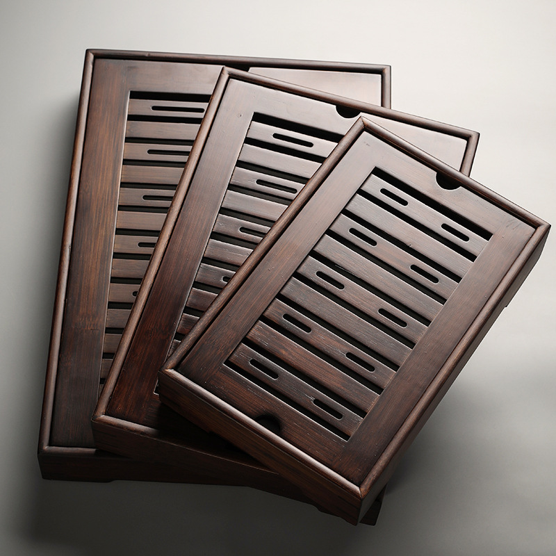 日式碳化简约功夫茶具竹制茶盘家用圆形茶托盘简约茶台储水式茶海|ms