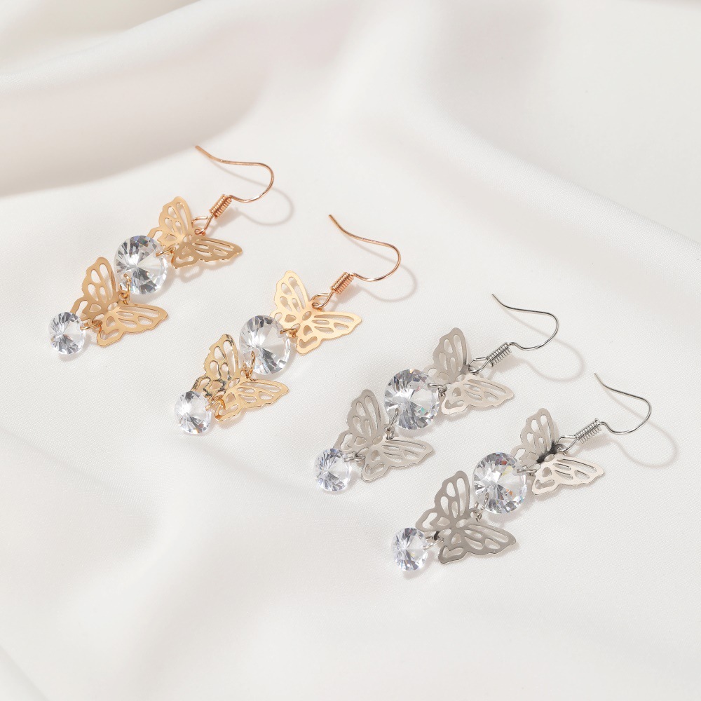 New Creative Hollow Butterfly Earrings Style Long Zircon Butterfly Earrings Wholesale Nihaojewelry display picture 4