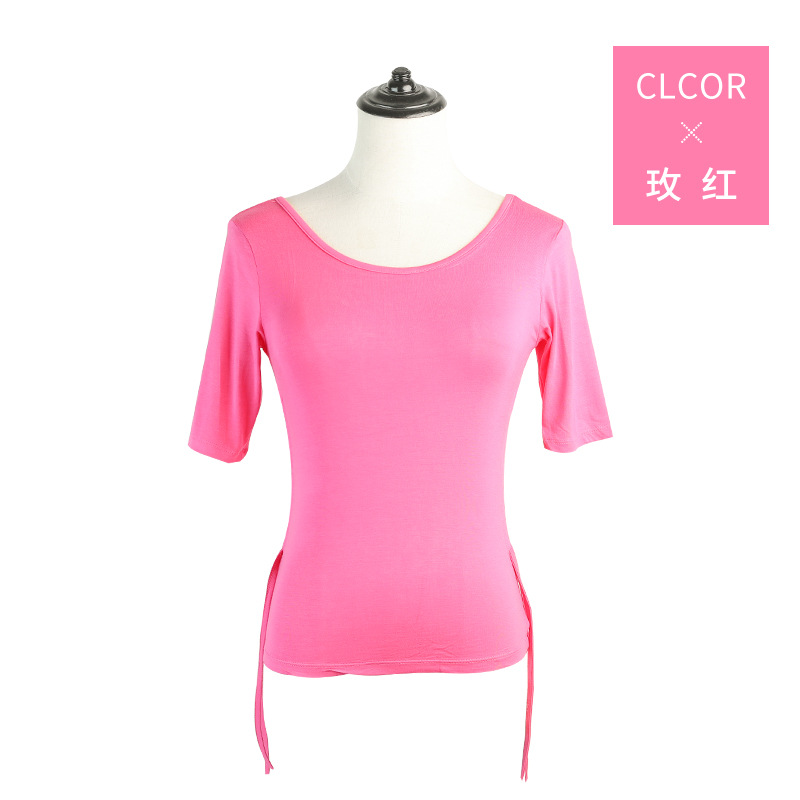 Envío gratuito Ropa de baile cuadrado manga corta cuerpo SLIM-Fit práctica ropa modal chino danza entrenamiento traje superior para las mujeres