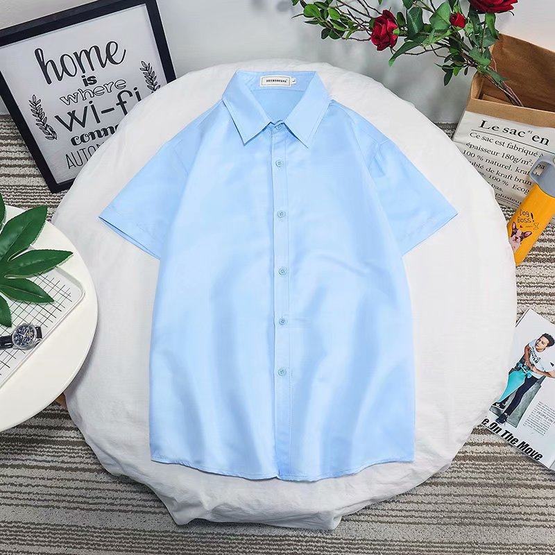 Solid color, blue, with short sleeve