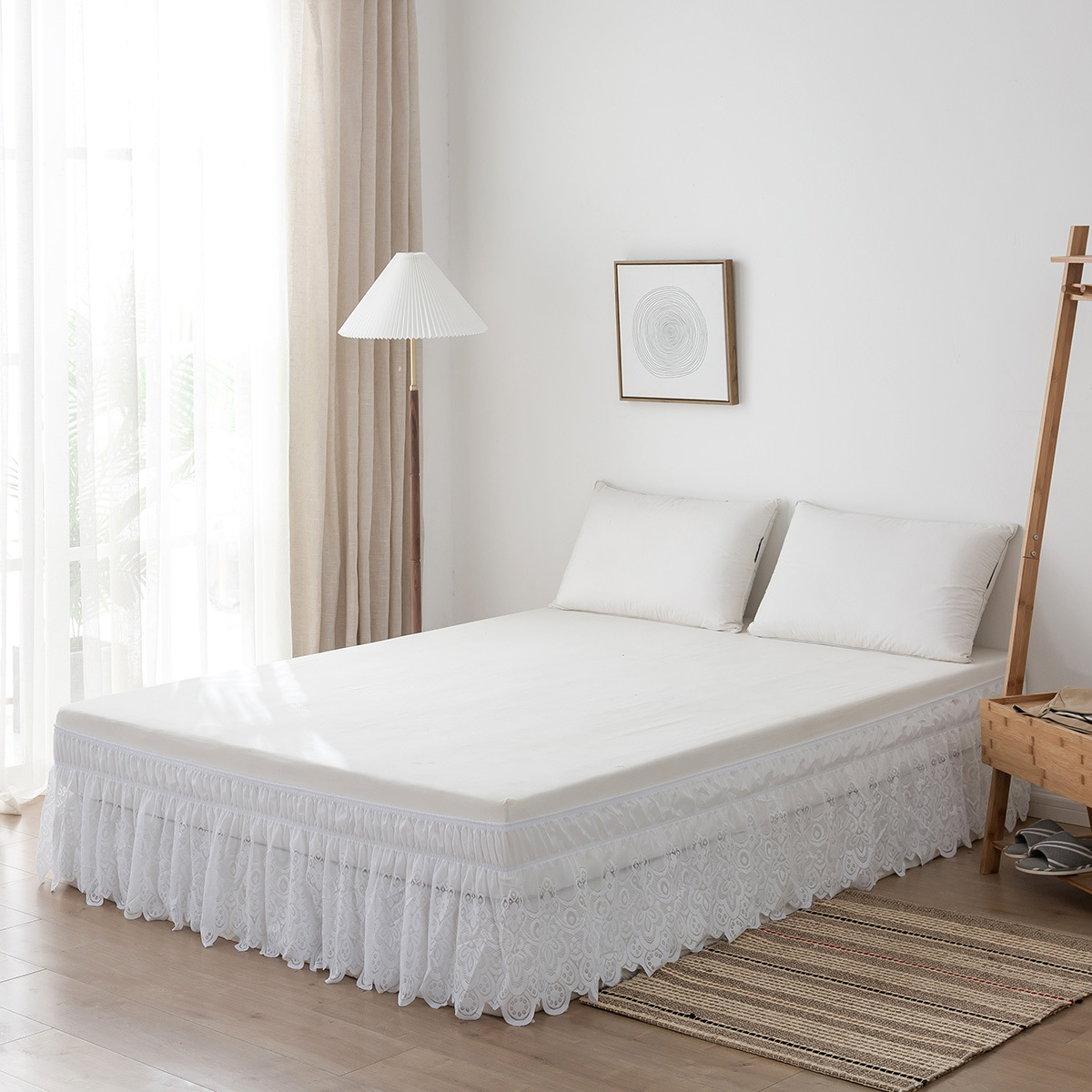 外贸家纺床上用品装饰亚马逊速卖通尺寸化纤纯色百褶蕾丝床裙床围