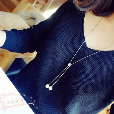 长款毛衣链女时尚简约流苏项链女珍珠项链韩国饰品批发|ru