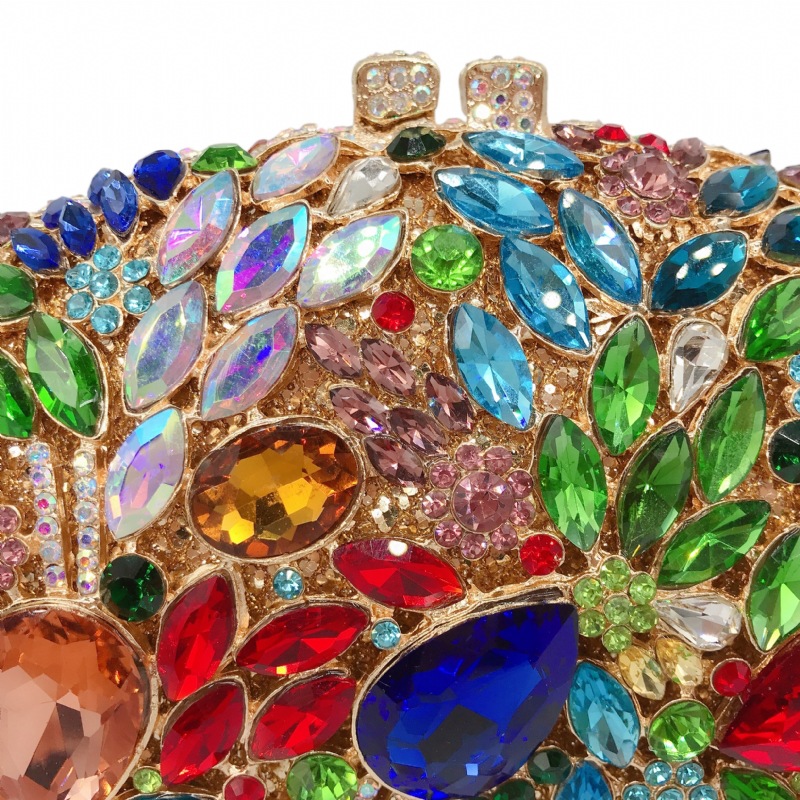 Túi clutch nữ đính đá rhinestone kim loại dự tiệc, kích thước 21x5x12 cm — bạc, Vàng AB, Kim cương trắng trên nền vàng, kim cương vàng trên nền vàng chi tiết 18