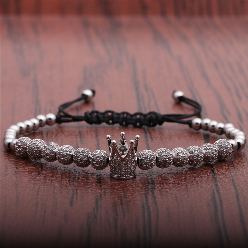 Micro-inlaid Zircon Diamond Ball Crown Woven Adjustable Bracelet display picture 4