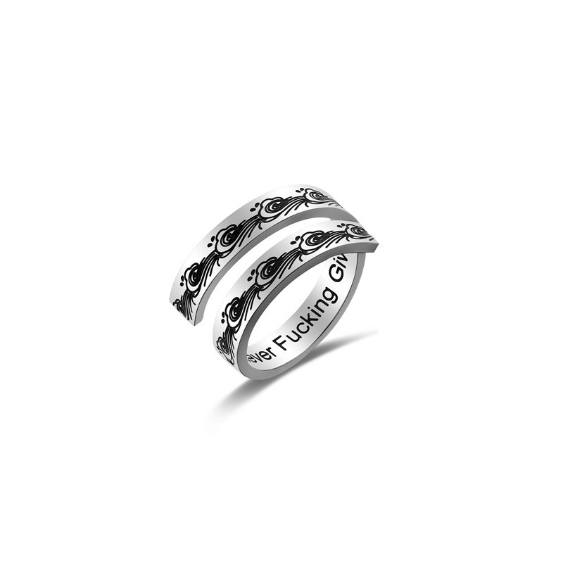 欧美复古开口个性男女百搭钛钢指环不锈钢双环刻字波浪戒指可定制