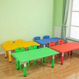 幼儿园塑料长方桌儿童课桌可升降套椅宝宝游戏桌餐培训写字画画桌