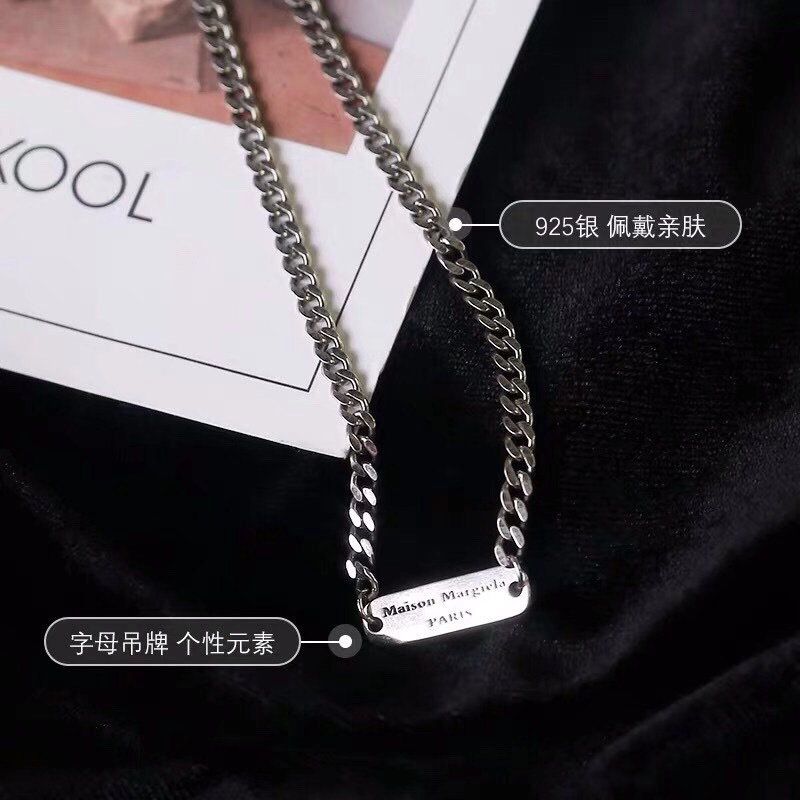 S925银潮流时尚款字母吊牌简约百搭复古泰银设计做旧套链