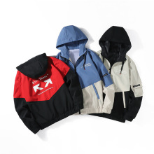 2021新款简约春秋季薄款男士连帽拼色字母外套休闲百搭夹克男