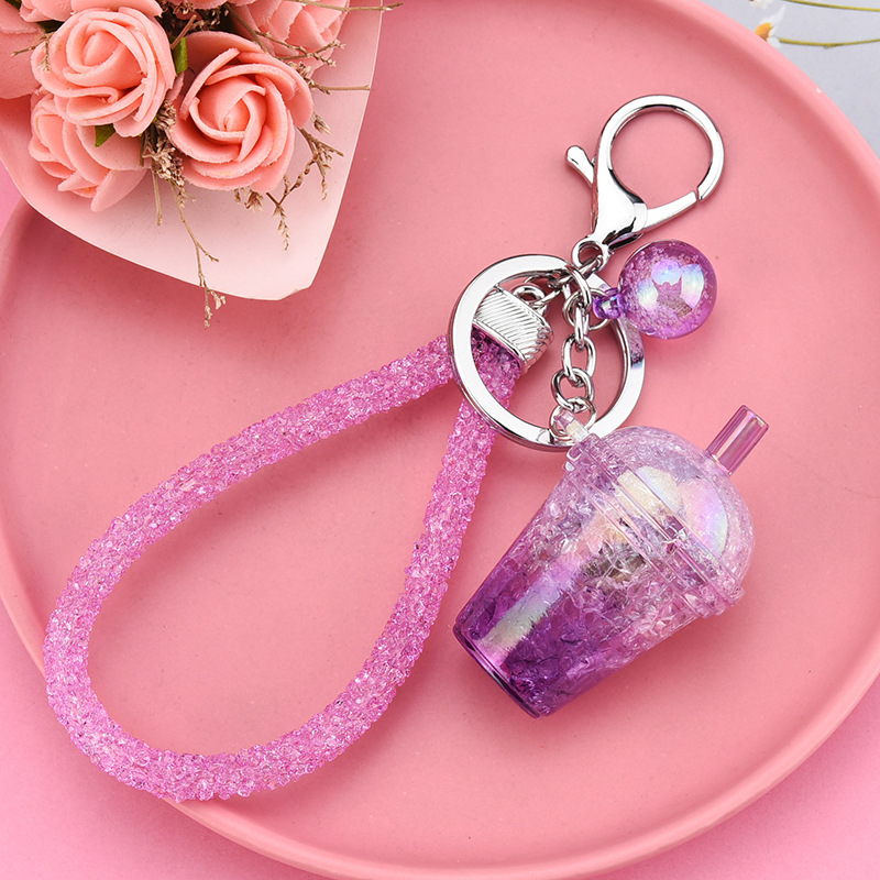 Summer Simulation Transparent Cup Luminous Keychain Ice Crack Flashing Light Acrylic Diamond Rope Pendant Car Key Chain Wholesale display picture 13