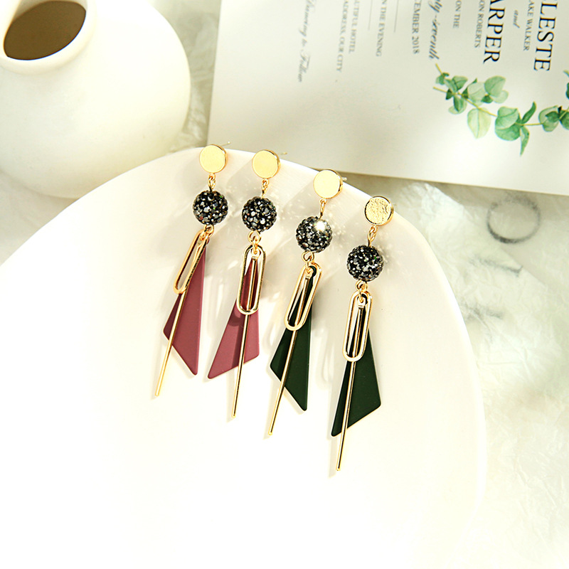 New Fashion Geometric Triangle Diamond 925 Silver Pin Earrings Retro Tassel Long Earrings display picture 2