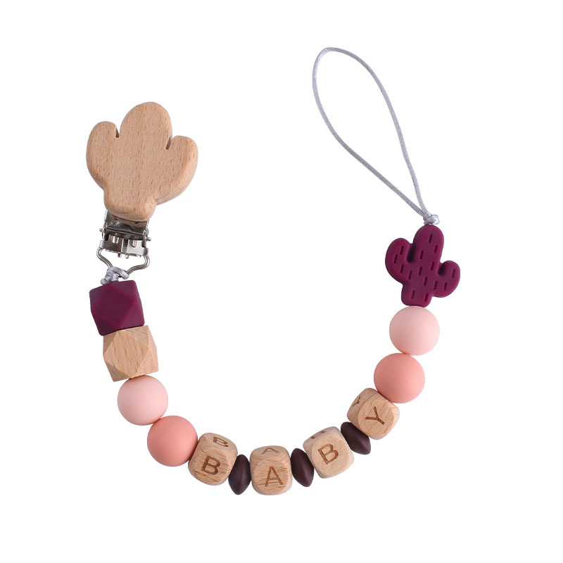 DIY creativo de dibujos animados haya cactus chupete clip de silicona cactus teether nombre del bebé personalizado Cadena de chupete