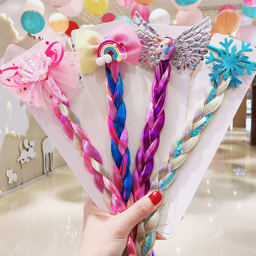 Children's Cartoon Unicorn Colored Wig Hair Rope Headwear Girl Baby Twist Braid Head Rope Princess Hair Circle Hair Accessories