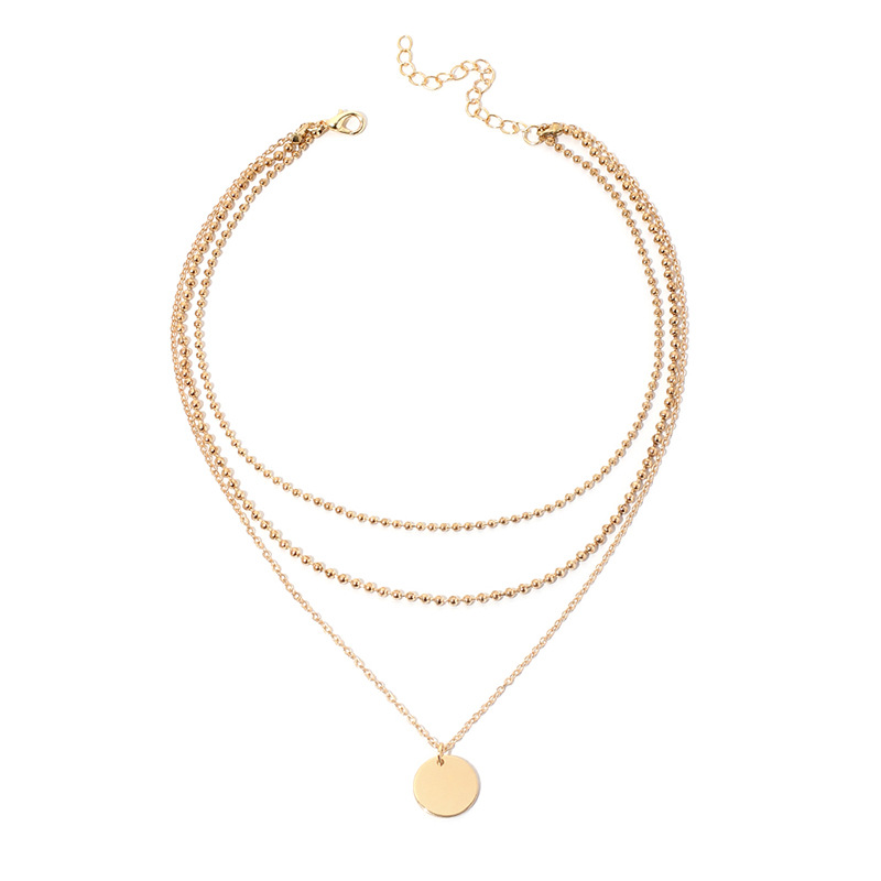 10g Weight Necklace Classification Wedding, Travel Occasion Women'S Gender Gold Color Hot-selling Fashion Small Round Smooth Multi-layer Necklace 1