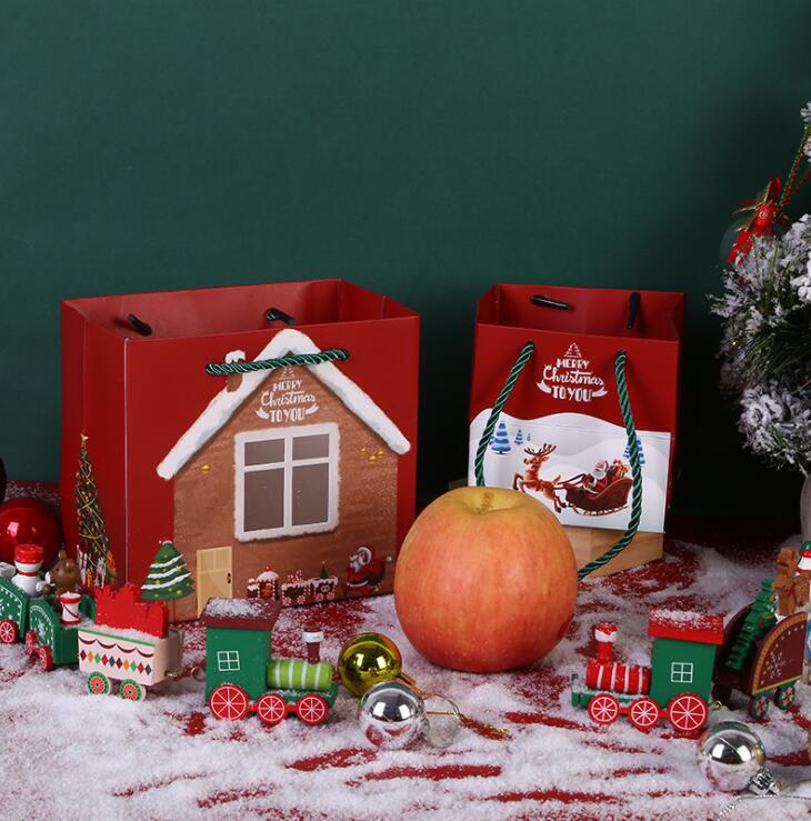 En stock Bolsa de regalo de Navidad bolso de la ventana Nochebuena Apple embalaje caja de cartón regalo de mano caja de dulces bolsa de regalo