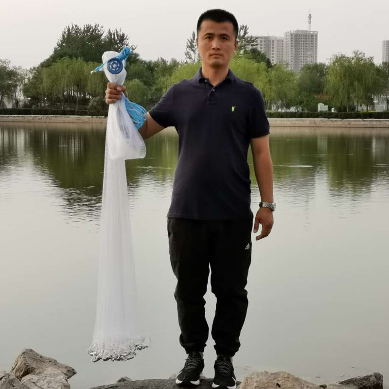 Red de lanzamiento de mano libre de anillo de estilo americano Red de lanzamiento fácil Red de pesca Línea de monofilamento Red de pesca libre de anillo americano