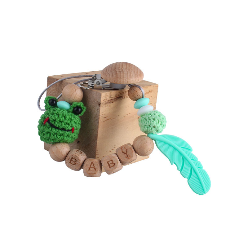 Nueva haya chupete clip bola de lana animal dibujos animados bebé nombre personalizado pluma silicona teether juguete molar