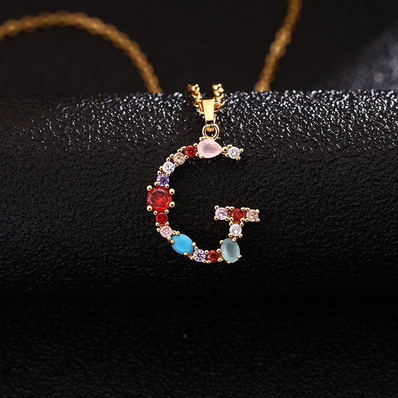 Lady Letter Agate Plating Zircon Pendant Necklace 1 Piece