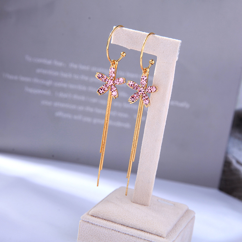 Fashion Long Flower Thin C-shaped Niche Tassel Alloy Earrings For Women display picture 2