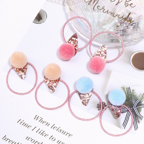 20917 spring and summer hair ball hair tie Korean children's high elastic hair rope five-pointed star sequins will not hurt the hair elastic band