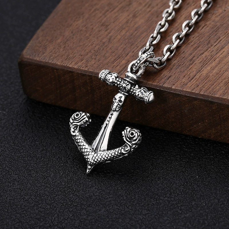 Retro accessory, trend fashionable necklace, pendant for men and women, silver 925 sample, Korean style