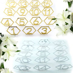 Acrylic Mirror Gold and Silver Hexagonal Hollow Number 1-15 Wedding Seat Table Number Plate Ornament Craft