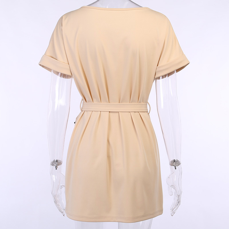 round neck fashion waist bag lace-up dress NSXE34200