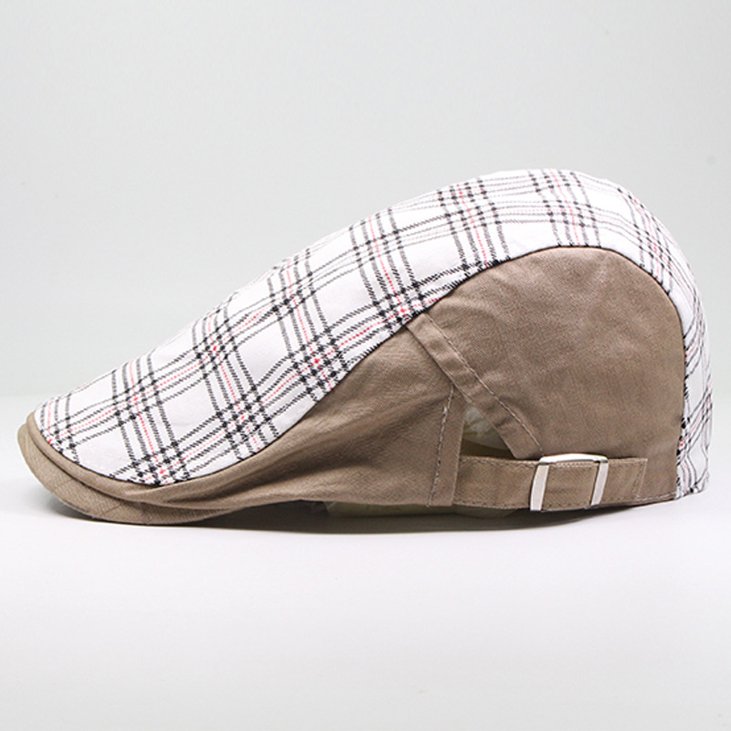 Karierte Baskenmütze für Herren, farbig, lässig, Entenzunge, modischer Baumwoll-Sonnenschutz und Sonnenschutz-Malerhut_voghion.com