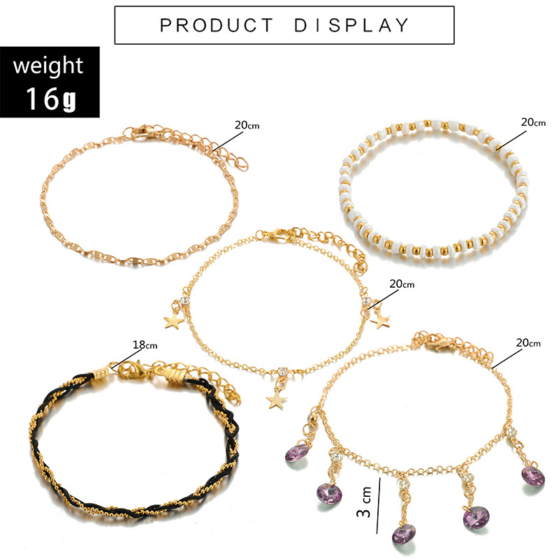 new foot jewelry fivepointed star tassel beaded anklet 5piece multilayer anklet wholesale nihaojewelrypicture13
