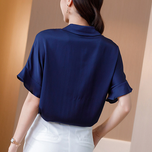 Contrast silk shirt women’s French temperament design sense