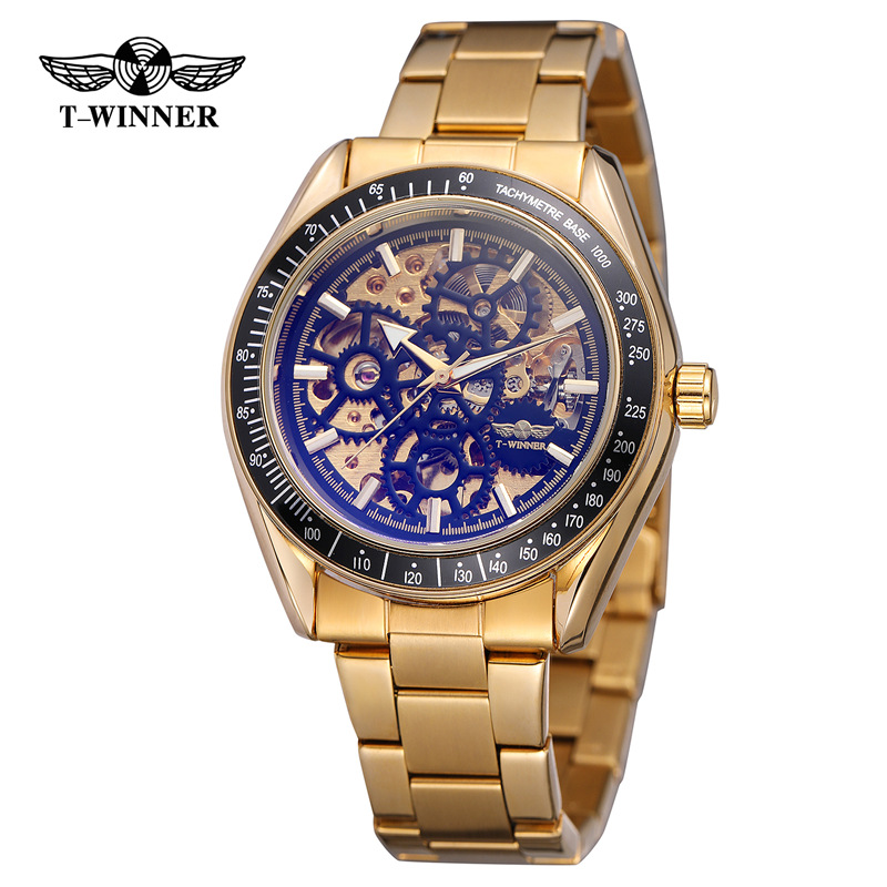 Venta caliente winner8152 hombres casual reloj mecánico automático hueco reloj mecánico correa de acero reloj de los hombres