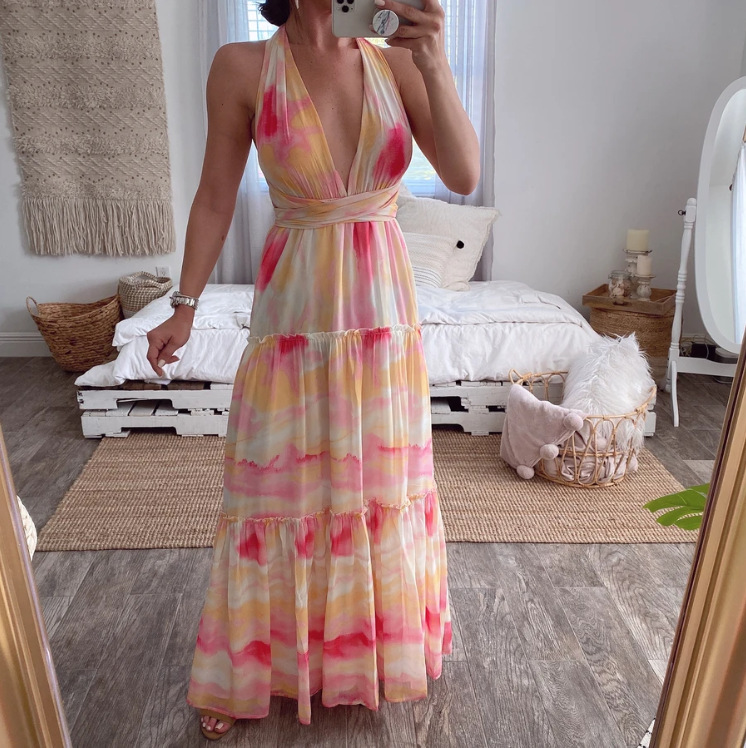 350g Weight Maxi Long Dress Dress Length Type Sleeveless Sleeve Length Swing Dress Dresses Type Polyester Fabric Type Mid Waist Waist Line Holiday, Daily Occasion V Neck Neckline Regular Fit Fit Type Floral Pattern Summer Season Women's Gender Printing Design Vacation Style Wholesale Women's Vacation Printing Floral Holiday Daily V Neck Sleeveless Swing Dress 8