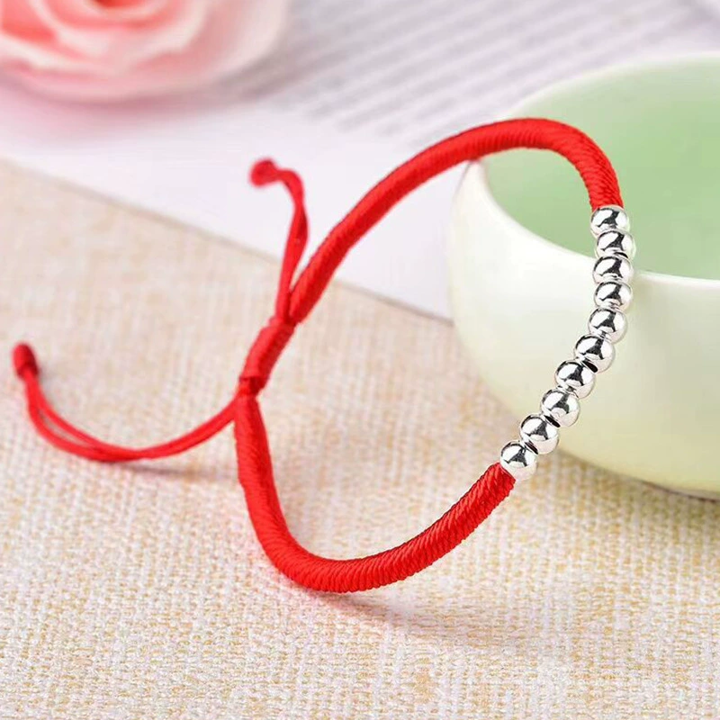 П Birthday charm, red rope bracelet, silver bracelet handmade, one bead bracelet, silver 925 sample, wholesale