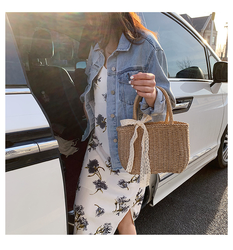 Spring New Straw Woven Bag Holiday Woven Bag Sen Department Beach Holiday Beach Bag Vegetable Basket Type Female Bag display picture 31