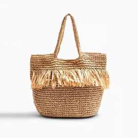 新款时尚流苏草编包大容量手工编织包单肩手提海边度假沙滩女包