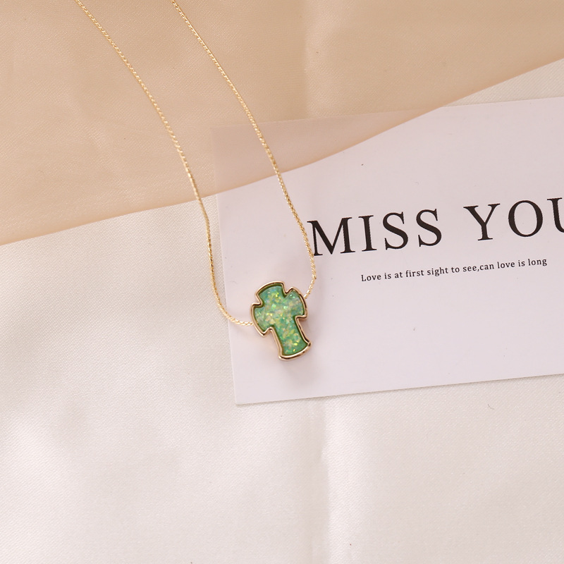 retro multicolor cross pendent alloy necklace