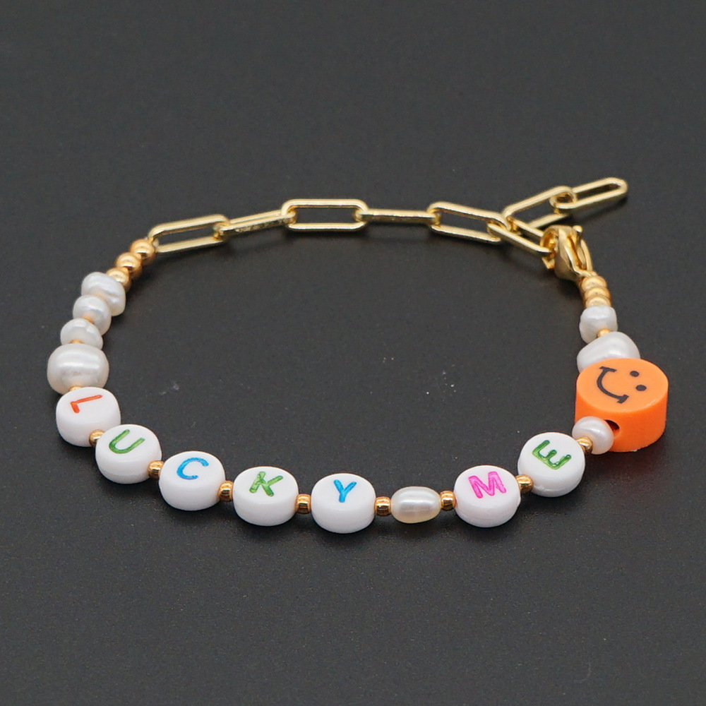 Pulsera Simple Cadena De Oro De Perlas De Agua Dulce Natural Estilo Étnico Super Mom Smiley Explosión Joyería Al Por Mayor Nihaojewelry display picture 16